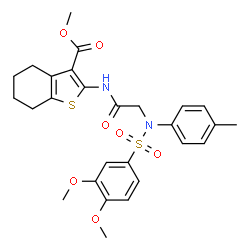ChemSpider 2D Image | Methyl 2-({N-[(3,4-dimethoxyphenyl)sulfonyl]-N-(4-methylphenyl)glycyl}amino)-4,5,6,7-tetrahydro-1-benzothiophene-3-carboxylate | C27H30N2O7S2