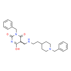 ChemSpider 2D Image | 3-Benzyl-5-({[2-(1-benzyl-4-piperidinyl)ethyl]amino}methylene)-6-hydroxy-2,4(3H,5H)-pyrimidinedione | C26H30N4O3