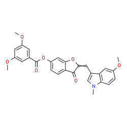 ChemSpider 2D Image | 2-[(5-Methoxy-1-methyl-1H-indol-3-yl)methylene]-3-oxo-2,3-dihydro-1-benzofuran-6-yl 3,5-dimethoxybenzoate | C28H23NO7