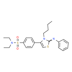 ChemSpider 2D Image | 4-[3-Butyl-2-(phenylimino)-2,3-dihydro-1,3-thiazol-4-yl]-N,N-diethylbenzenesulfonamide | C23H29N3O2S2