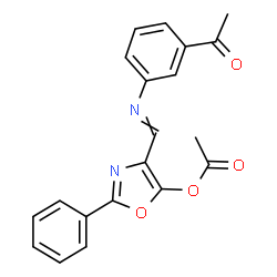ChemSpider 2D Image | 4-{[(3-Acetylphenyl)imino]methyl}-2-phenyl-1,3-oxazol-5-yl acetate | C20H16N2O4