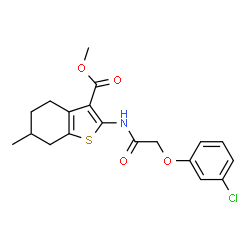 ChemSpider 2D Image | Methyl 2-{[(3-chlorophenoxy)acetyl]amino}-6-methyl-4,5,6,7-tetrahydro-1-benzothiophene-3-carboxylate | C19H20ClNO4S
