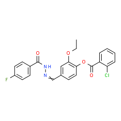 ChemSpider 2D Image | 2-Ethoxy-4-{[(4-fluorobenzoyl)hydrazono]methyl}phenyl 2-chlorobenzoate | C23H18ClFN2O4