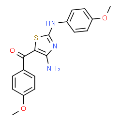 ChemSpider 2D Image | {4-Amino-2-[(4-methoxyphenyl)amino]-1,3-thiazol-5-yl}(4-methoxyphenyl)methanone | C18H17N3O3S