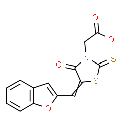 ChemSpider 2D Image | [5-(1-Benzofuran-2-ylmethylene)-4-oxo-2-thioxo-1,3-thiazolidin-3-yl]acetic acid | C14H9NO4S2