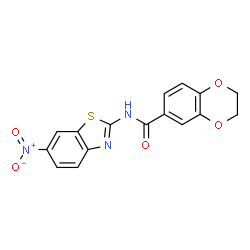 ChemSpider 2D Image | N-(6-Nitro-1,3-benzothiazol-2-yl)-2,3-dihydro-1,4-benzodioxine-6-carboxamide | C16H11N3O5S