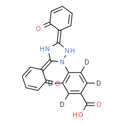 ChemSpider 2D Image | 4-[(3E,5Z)-3,5-Bis(6-oxo-2,4-cyclohexadien-1-ylidene)-1,2,4-triazolidin-1-yl](~2~H_4_)benzoic acid | C21H11D4N3O4