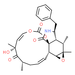 ChemSpider 2D Image | (1Z,4S,6R,7Z,11aS,14S,14aS,15S,15aR,16aS,16bS)-14-Benzyl-6-hydroxy-4,6,15,15a-tetramethyl-3,13,14,14a,15,15a,16a,16b-octahydro[1,3]dioxacyclotridecino[4,5-d]oxireno[f]isoindole-5,10,12(4H,6H)-trione | C28H33NO7