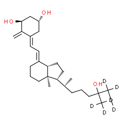 ChemSpider 2D Image | (1S,3R,5E,7E)-(26,26,26,27,27,27-~2~H_6_)-9,10-Secocholesta-5,7,10-triene-1,3,25-triol | C27H38D6O3
