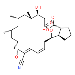 ChemSpider 2D Image | (1R,2R)-2-[(2R,4Z,6E,8R,9S,11R,13S,15S,16S)-7-Cyano-8,16-dihydroxy-9,11,13,15-tetramethyl-18-oxooxacyclooctadeca-4,6-dien-2-yl]cyclopentanecarboxylic acid | C28H43NO6
