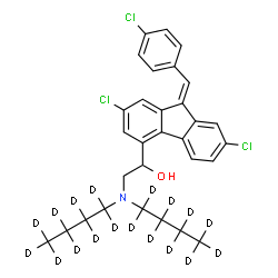ChemSpider 2D Image | 2-{Bis[(~2~H_9_)butyl]amino}-1-[(9Z)-2,7-dichloro-9-(4-chlorobenzylidene)-9H-fluoren-4-yl]ethanol | C30H14D18Cl3NO