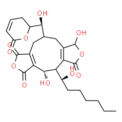 ChemSpider 2D Image | (4S)-4,8-Dihydroxy-5-[(1S)-1-hydroxyheptyl]-10-[(S)-hydroxy(6-oxo-3,6-dihydro-2H-pyran-2-yl)methyl]-4,5,8,9,10,11-hexahydro-1H-furo[3',4':5,6]cyclonona[1,2-c]furan-1,3,6-trione | C26H32O11