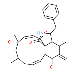 ChemSpider 2D Image | (7Z,13Z)-3-Benzyl-6,12,15-trihydroxy-4,10,12-trimethyl-5-methylene-2,3,3a,4,5,6,6a,9,10,11,12,15-dodecahydro-1H-cycloundeca[d]isoindol-1-one | C28H37NO4