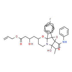 ChemSpider 2D Image | Allyl 4-[1b-(4-fluorophenyl)-7-hydroxy-7-isopropyl-1a-phenyl-7a-(phenylcarbamoyl)hexahydro-3H-oxireno[3,4]pyrrolo[2,1-b][1,3]oxazin-3-yl]-3-hydroxybutanoate | C36H39FN2O7