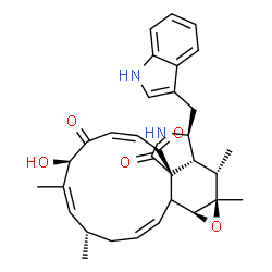 ChemSpider 2D Image | (1Z,4S,5Z,7R,9Z,11aR,14S,14aR,15S,15aR,16aS)-7-Hydroxy-14-(1H-indol-3-ylmethyl)-4,6,15,15a-tetramethyl-4,7,14,14a,15,15a,16a,16b-octahydro-3H-cyclotrideca[d]oxireno[f]isoindole-8,11,12(13H)-trione | C32H36N2O5