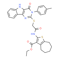 ChemSpider 2D Image | Ethyl 2-[({[3-(4-methylphenyl)-4-oxo-4,5-dihydro-3H-pyrimido[5,4-b]indol-2-yl]sulfanyl}acetyl)amino]-5,6,7,8-tetrahydro-4H-cyclohepta[b]thiophene-3-carboxylate | C31H30N4O4S2