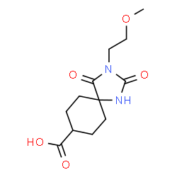 ChemSpider 2D Image | 3-(2-Methoxyethyl)-2,4-dioxo-1,3-diazaspiro[4.5]decane-8-carboxylic acid | C12H18N2O5
