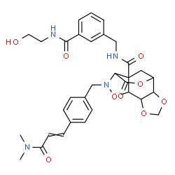 ChemSpider 2D Image | 11-{4-[3-(Dimethylamino)-3-oxo-1-propen-1-yl]benzyl}-N-{3-[(2-hydroxyethyl)carbamoyl]benzyl}-9-oxo-3,5,8,12-tetraoxa-11-azatetracyclo[5.5.2.0~2,6~.0~10,13~]tetradecane-13-carboxamide | C32H36N4O9
