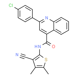 ChemSpider 2D Image | 2-(4-Chlorophenyl)-N-(3-cyano-4,5-dimethyl-2-thienyl)-4-quinolinecarboxamide | C23H16ClN3OS