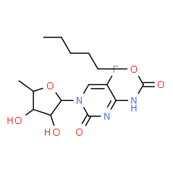 ChemSpider 2D Image | 1-(5-Deoxypentofuranosyl)-5-fluoro-4-{[(pentyloxy)carbonyl]amino}-2(1H)-pyrimidinone | C15H22FN3O6