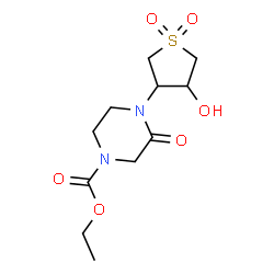 ChemSpider 2D Image | Ethyl 4-(4-hydroxy-1,1-dioxidotetrahydro-3-thiophenyl)-3-oxo-1-piperazinecarboxylate | C11H18N2O6S