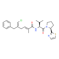 ChemSpider 2D Image | (2E,5E)-5-Benzyl-6-chloro-2-methyl-N-{(2S)-3-methyl-1-oxo-1-[(2S)-2-(1,3-thiazol-2-yl)-1-pyrrolidinyl]-2-butanyl}-2,5-hexadienamide | C26H32ClN3O2S