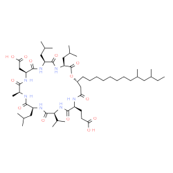 ChemSpider 2D Image | 3-[(3S,6S,9S,12S,15S,18S,21S,25R)-9-(Carboxymethyl)-25-(9,11-dimethyltridecyl)-3,6,15-triisobutyl-18-isopropyl-12-methyl-2,5,8,11,14,17,20,23-octaoxo-1-oxa-4,7,10,13,16,19,22-heptaazacyclopentacosan-2
1-yl]propanoic acid | C53H93N7O13