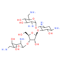 ChemSpider 2D Image | 4,6-Diamino-2-{[3-O-(2,6-diamino-2,6-dideoxyhexopyranosyl)-beta-D-ribofuranosyl]oxy}-3-hydroxycyclohexyl 2,6-diamino-2,6-dideoxyhexopyranoside | C23H46N6O13