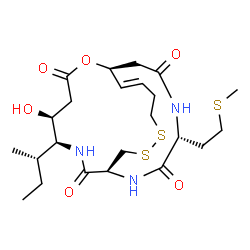 ChemSpider 2D Image | (1S,5S,6S,9S,15E,20R)-6-[(2S)-2-Butanyl]-5-hydroxy-20-[2-(methylsulfanyl)ethyl]-2-oxa-11,12-dithia-7,19,22-triazabicyclo[7.7.6]docos-15-ene-3,8,18,21-tetrone | C23H37N3O6S3