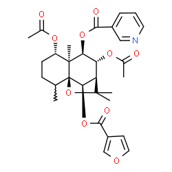 ChemSpider 2D Image | (1S,5S,6S,7R,8R,9R,12R)-5,8-Diacetoxy-12-(3-furoyloxy)-2,6,10,10-tetramethyl-11-oxatricyclo[7.2.1.0~1,6~]dodec-7-yl nicotinate | C30H35NO10