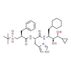ChemSpider 2D Image | Nalpha-{(2S)-2-Benzyl-3-[(2-methyl-2-propanyl)sulfonyl]propanoyl}-N-[(2S,3S,4R)-1-cyclohexyl-4-cyclopropyl-3,4-dihydroxy-2-butanyl]-L-histidinamide | C33H50N4O6S