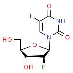 ChemSpider 2D Image | 1-(2-Deoxy-2-fluoro-beta-D-glycero-pentofuranosyl)-5-iodo-2,4(1H,3H)-pyrimidinedione | C9H10FIN2O5
