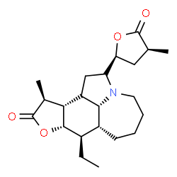 ChemSpider 2D Image | (7aR,8R,8aS,11S,11aS,11cR)-8-Ethyl-11-methyl-2-[(2S,4S)-4-methyl-5-oxotetrahydro-2-furanyl]dodecahydroazepino[3,2,1-hi]furo[3,2-e]indol-10(2H)-one | C22H33NO4