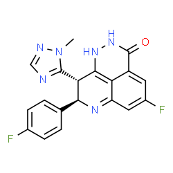 ChemSpider 2D Image | (8R,9S)-5-Fluoro-8-(4-fluorophenyl)-9-(1-methyl-1H-1,2,4-triazol-5-yl)-1,2,8,9-tetrahydro-3H-pyrido[4,3,2-de]phthalazin-3-one | C19H14F2N6O