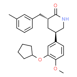 ChemSpider 2D Image | (3R,5R)-5-[3-(Cyclopentyloxy)-4-methoxyphenyl]-3-(3-methylbenzyl)-2-piperidinone | C25H31NO3