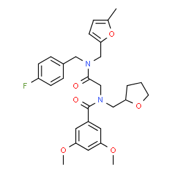 ChemSpider 2D Image | N-(2-{(4-Fluorobenzyl)[(5-methyl-2-furyl)methyl]amino}-2-oxoethyl)-3,5-dimethoxy-N-(tetrahydro-2-furanylmethyl)benzamide | C29H33FN2O6