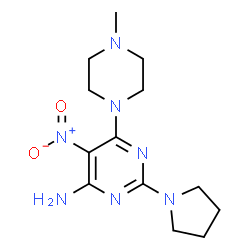 ChemSpider 2D Image | 6-(4-Methyl-1-piperazinyl)-5-nitro-2-(1-pyrrolidinyl)-4-pyrimidinamine | C13H21N7O2