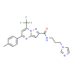 ChemSpider 2D Image | N-[3-(1H-Imidazol-1-yl)propyl]-5-(4-methylphenyl)-7-(trifluoromethyl)pyrazolo[1,5-a]pyrimidine-2-carboxamide | C21H19F3N6O