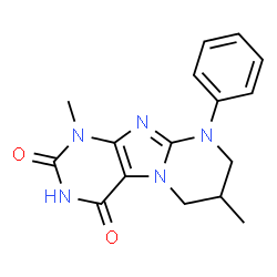 ChemSpider 2D Image | 1,7-Dimethyl-9-phenyl-6,7,8,9-tetrahydropyrimido[2,1-f]purine-2,4(1H,3H)-dione | C16H17N5O2