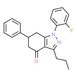 ChemSpider 2D Image | Indazol-4-one, 1-(2-fluorophenyl)-6-phenyl-3-propyl-1,5,6,7-tetrahydro- | C22H21FN2O