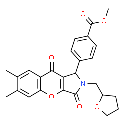 ChemSpider 2D Image | Methyl 4-[6,7-dimethyl-3,9-dioxo-2-(tetrahydro-2-furanylmethyl)-1,2,3,9-tetrahydrochromeno[2,3-c]pyrrol-1-yl]benzoate | C26H25NO6
