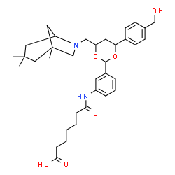 ChemSpider 2D Image | 7-[(3-{4-[4-(Hydroxymethyl)phenyl]-6-[(1,3,3-trimethyl-6-azabicyclo[3.2.1]oct-6-yl)methyl]-1,3-dioxan-2-yl}phenyl)amino]-7-oxoheptanoic acid | C35H48N2O6