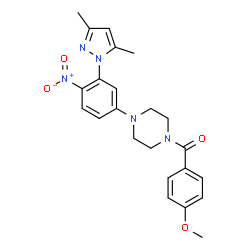 ChemSpider 2D Image | 1-[3-(3,5-dimethyl-1H-pyrazol-1-yl)-4-nitrophenyl]-4-(4-methoxybenzoyl)piperazine | C23H25N5O4
