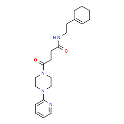 ChemSpider 2D Image | N-[2-(1-Cyclohexen-1-yl)ethyl]-4-oxo-4-[4-(2-pyridinyl)-1-piperazinyl]butanamide | C21H30N4O2