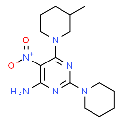 ChemSpider 2D Image | 6-(3-Methyl-1-piperidinyl)-5-nitro-2-(1-piperidinyl)-4-pyrimidinamine | C15H24N6O2