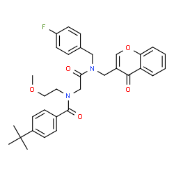 ChemSpider 2D Image | N-(2-{(4-Fluorobenzyl)[(4-oxo-4H-chromen-3-yl)methyl]amino}-2-oxoethyl)-N-(2-methoxyethyl)-4-(2-methyl-2-propanyl)benzamide | C33H35FN2O5