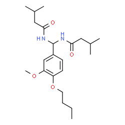 ChemSpider 2D Image | N,N'-[(4-Butoxy-3-methoxyphenyl)methylene]bis(3-methylbutanamide) | C22H36N2O4