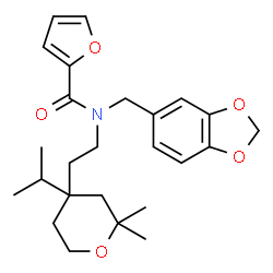 ChemSpider 2D Image | N-(1,3-Benzodioxol-5-ylmethyl)-N-[2-(4-isopropyl-2,2-dimethyltetrahydro-2H-pyran-4-yl)ethyl]-2-furamide | C25H33NO5