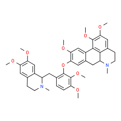 ChemSpider 2D Image | 9-{6-[(6,7-Dimethoxy-2-methyl-1,2,3,4-tetrahydro-1-isoquinolinyl)methyl]-2,3-dimethoxyphenoxy}-1,2,10-trimethoxy-6-methyl-5,6,6a,7-tetrahydro-4H-dibenzo[de,g]quinoline | C41H48N2O8