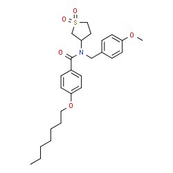 ChemSpider 2D Image | N-(1,1-Dioxidotetrahydro-3-thiophenyl)-4-(heptyloxy)-N-(4-methoxybenzyl)benzamide | C26H35NO5S